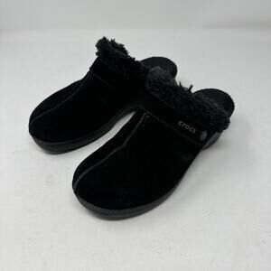 Crocs 11602 Cobbler Clog Womens Black Plush Lined Suede Slip‎ On Heels size 9